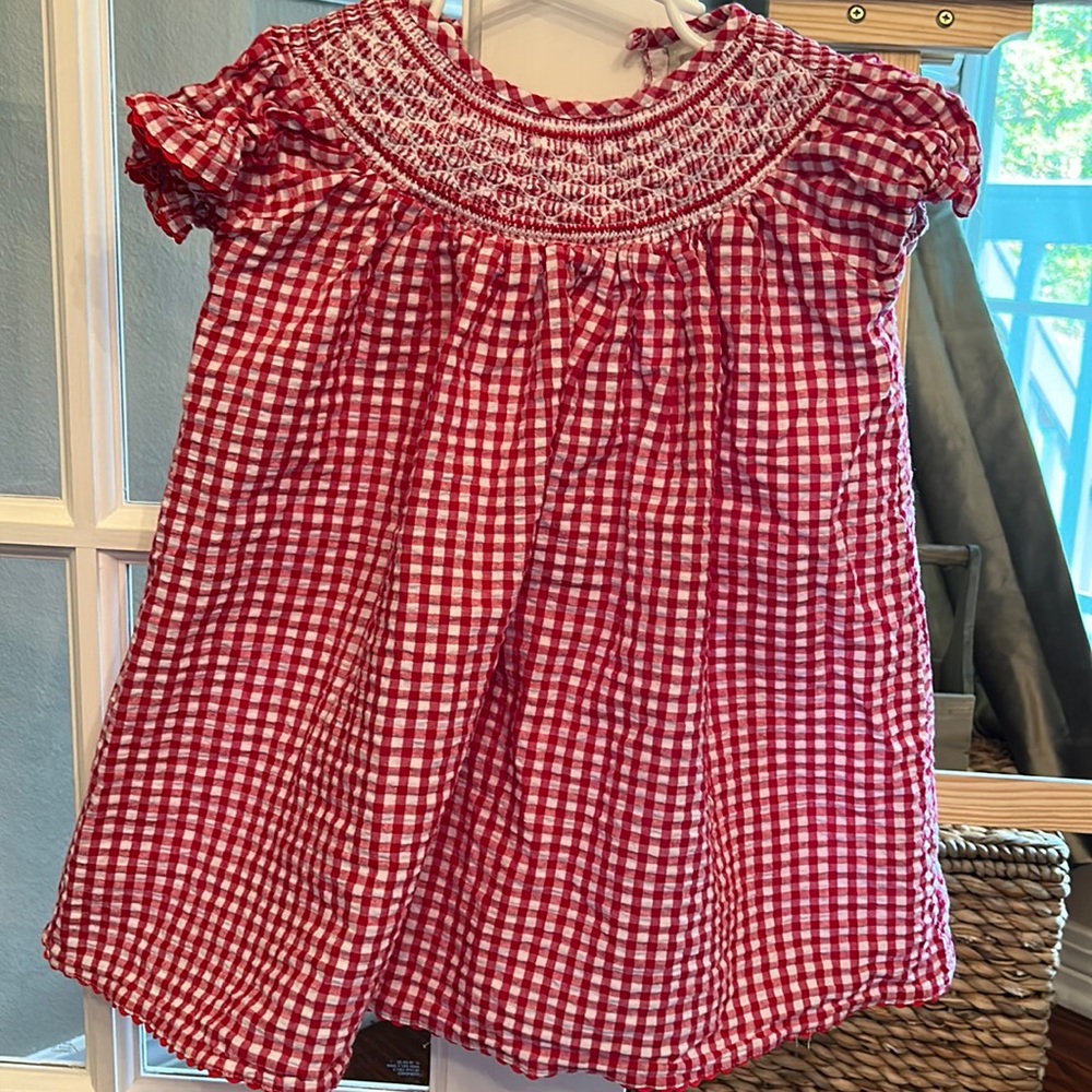 Adorable red picnic smocked dress!